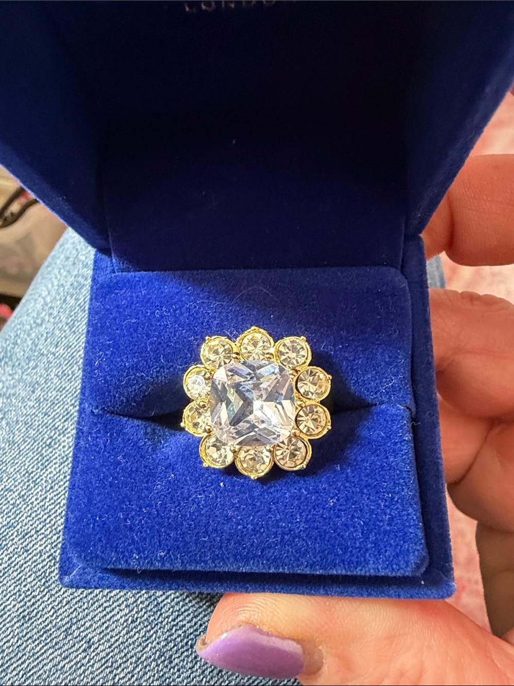 Gold-Tone Clear Crystal Floral Statement Ring - Women Jewelry